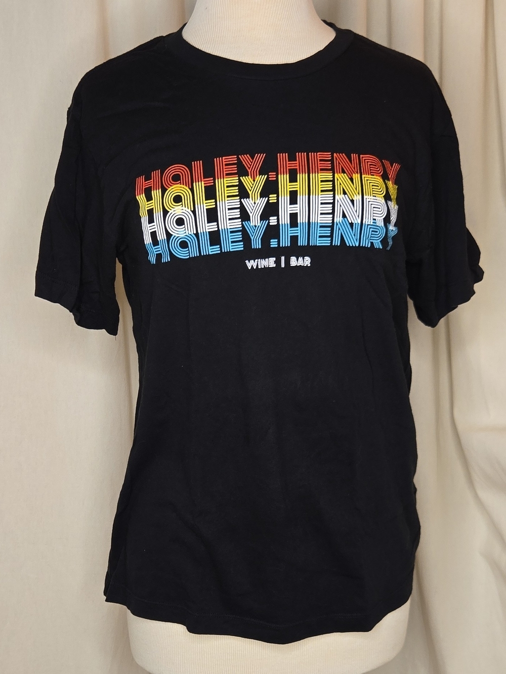 Alternative Black T with Red Yellow White and Blue Haley-Henry Wine Bar Graphic
